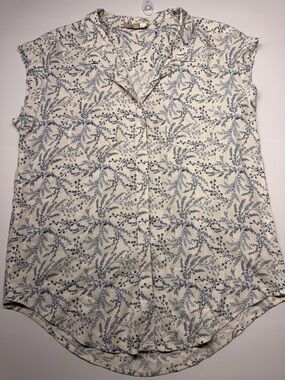 Jachs Cream Button-Front Floral Cap-Sleeve Blouse